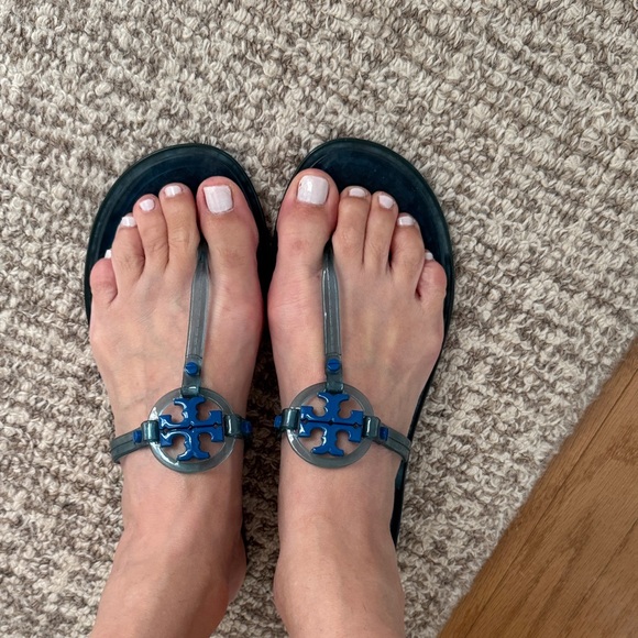 Tory Burch Teal Sandals with Logo - Picture 1 of 2
